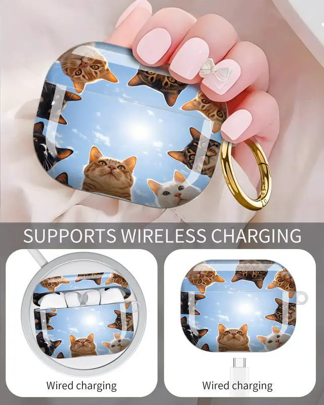 Alt view image 3 of 6 - Compatible with Airpod Pro 3rd Gen Case 2025,Anti-Drop Cover with Keychain,Artistic Multi-Pattern Protective Shell for Daily Commute,Workout&Gifting(Cats Circle Sky Blue)