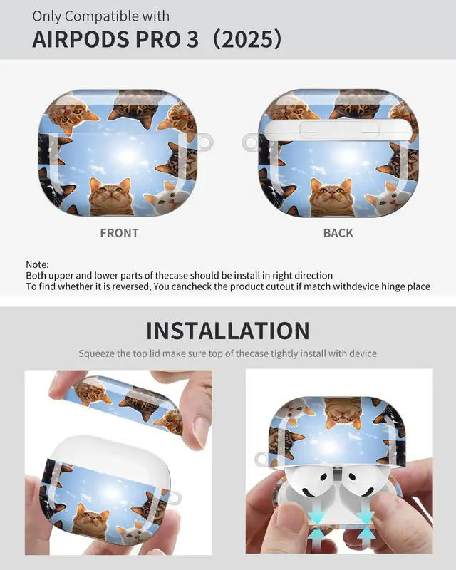 Alt view image 6 of 6 - Compatible with Airpod Pro 3rd Gen Case 2025,Anti-Drop Cover with Keychain,Artistic Multi-Pattern Protective Shell for Daily Commute,Workout&Gifting(Cats Circle Sky Blue)