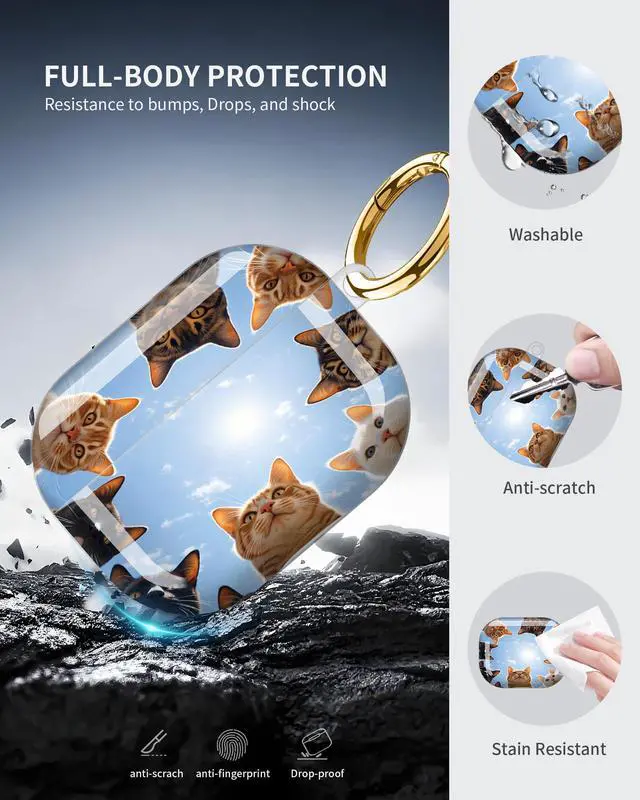 Alt view image 5 of 6 - Compatible with Airpod Pro 3rd Gen Case 2025,Anti-Drop Cover with Keychain,Artistic Multi-Pattern Protective Shell for Daily Commute,Workout&Gifting(Cats Circle Sky Blue)