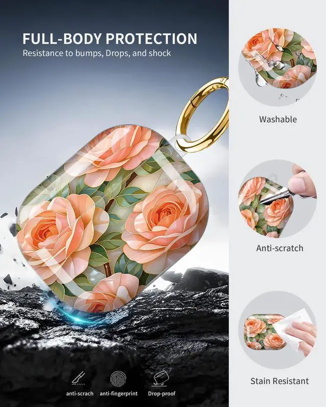 Alt view image 5 of 6 - Compatible with Airpod Pro 3rd Gen Case 2025,Anti-Drop Cover with Keychain,Artistic Multi-Pattern Protective Shell for Daily Commute,Workout&Gifting(Stained Glass Dragonfly Floral)