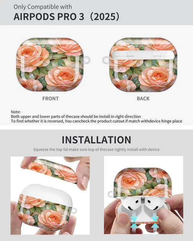 Alt view image 6 of 6 - Compatible with Airpod Pro 3rd Gen Case 2025,Anti-Drop Cover with Keychain,Artistic Multi-Pattern Protective Shell for Daily Commute,Workout&Gifting(Stained Glass Dragonfly Floral)