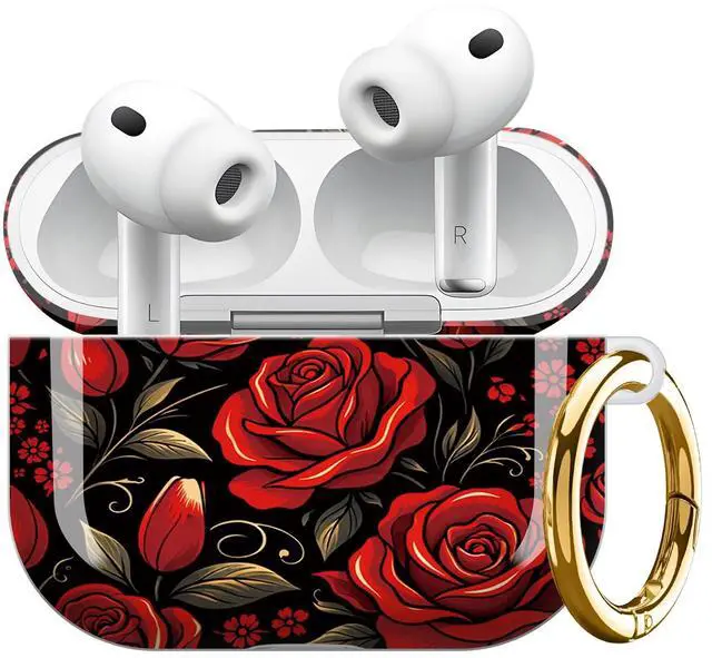 Main image of Compatible with Airpod Pro 3rd Gen Case 2025,Anti-Drop Cover with Keychain,Artistic Multi-Pattern Protective Shell for Daily Commute,Workout&Gifting(Red Roses Black Background Floral)