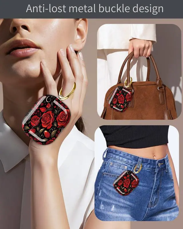 Alt view image 4 of 6 - Compatible with Airpod Pro 3rd Gen Case 2025,Anti-Drop Cover with Keychain,Artistic Multi-Pattern Protective Shell for Daily Commute,Workout&Gifting(Red Roses Black Background Floral)