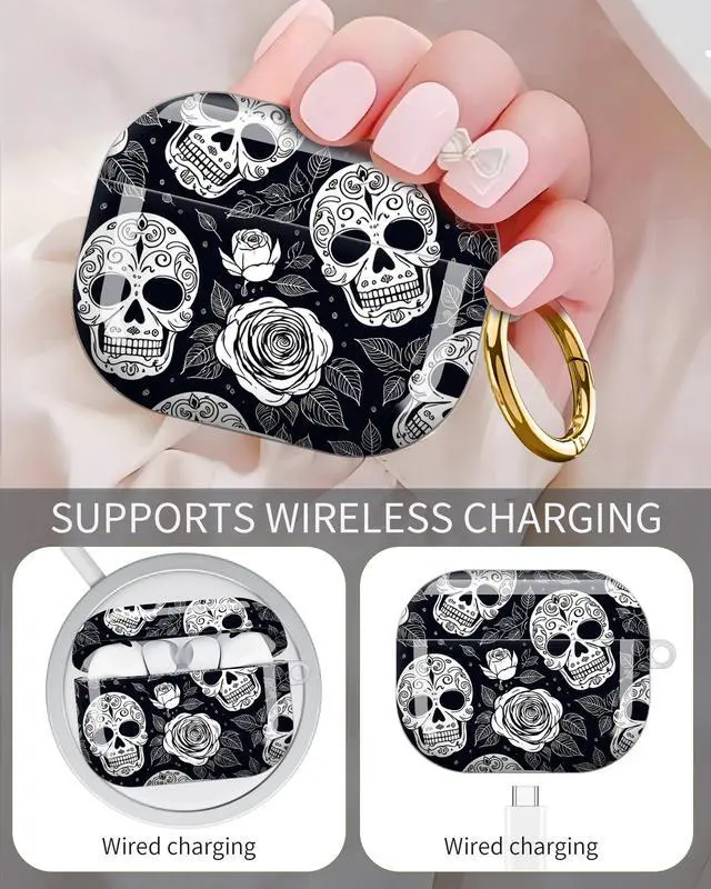 Alt view image 3 of 6 - Compatible with Airpod Pro 3rd Gen Case 2025,Anti-Drop Cover with Keychain,Artistic Multi-Pattern Protective Shell for Daily Commute,Workout&Gifting(Skull and Rose)
