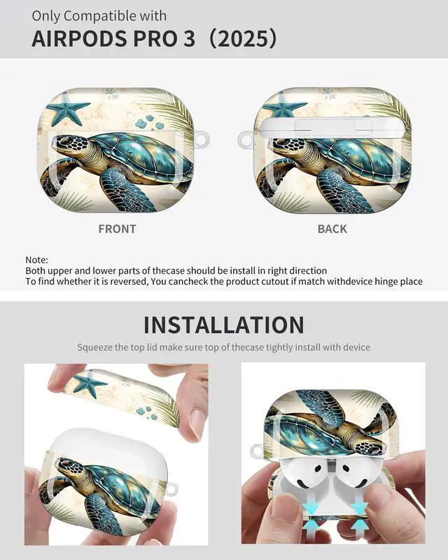 Alt view image 6 of 6 - Compatible with Airpod Pro 3rd Gen Case 2025,Anti-Drop Cover with Keychain,Artistic Multi-Pattern Protective Shell for Daily Commute,Workout&Gifting(Sea Turtle Starfish Coral Reef)