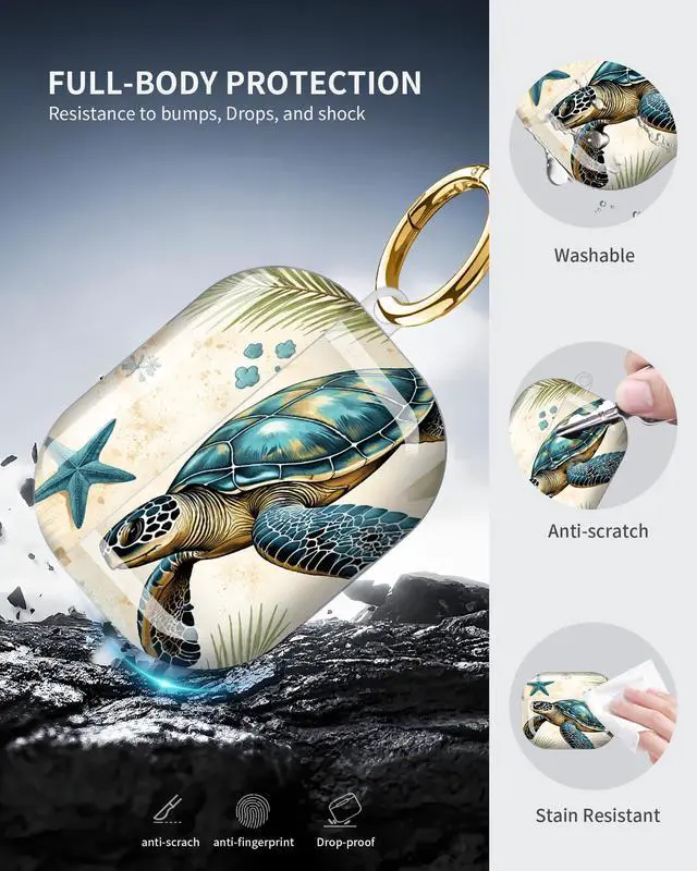 Alt view image 5 of 6 - Compatible with Airpod Pro 3rd Gen Case 2025,Anti-Drop Cover with Keychain,Artistic Multi-Pattern Protective Shell for Daily Commute,Workout&Gifting(Sea Turtle Starfish Coral Reef)