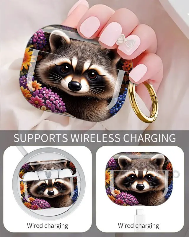 Alt view image 3 of 6 - Compatible with Airpod Pro 3rd Gen Case 2025,Anti-Drop Cover with Keychain,Artistic Multi-Pattern Protective Shell for Daily Commute,Workout&Gifting(Raccoon Floral Autumn Berries Leaves)