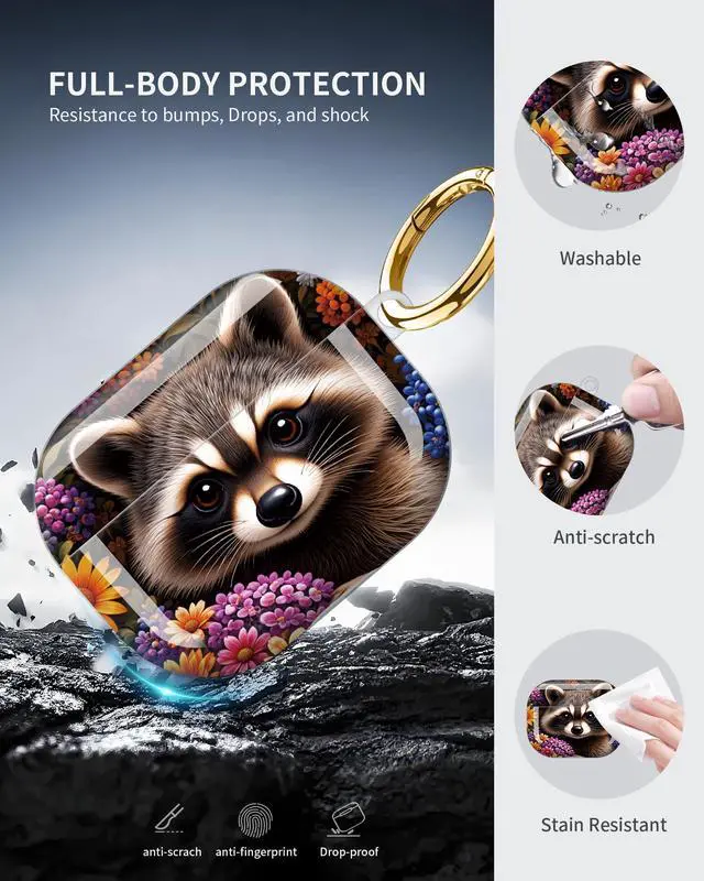 Alt view image 5 of 6 - Compatible with Airpod Pro 3rd Gen Case 2025,Anti-Drop Cover with Keychain,Artistic Multi-Pattern Protective Shell for Daily Commute,Workout&Gifting(Raccoon Floral Autumn Berries Leaves)