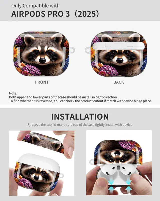 Alt view image 6 of 6 - Compatible with Airpod Pro 3rd Gen Case 2025,Anti-Drop Cover with Keychain,Artistic Multi-Pattern Protective Shell for Daily Commute,Workout&Gifting(Raccoon Floral Autumn Berries Leaves)