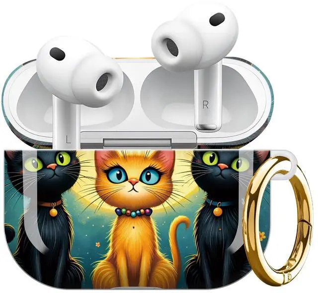 Main image of Compatible with Airpod Pro 3rd Gen Case 2025,Anti-Drop Cover with Keychain,Artistic Multi-Pattern Protective Shell for Daily Commute,Workout&Gifting(Cats Moon Flowers Night Sky Fence)