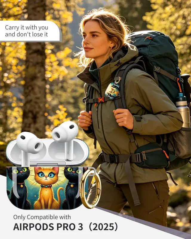 Alt view image 2 of 6 - Compatible with Airpod Pro 3rd Gen Case 2025,Anti-Drop Cover with Keychain,Artistic Multi-Pattern Protective Shell for Daily Commute,Workout&Gifting(Cats Moon Flowers Night Sky Fence)