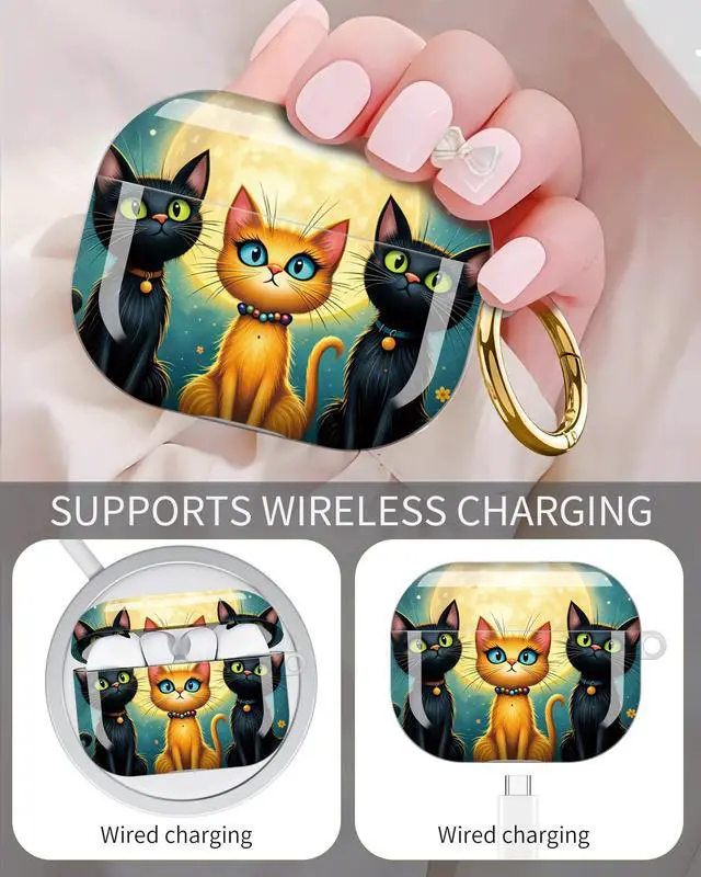 Alt view image 3 of 6 - Compatible with Airpod Pro 3rd Gen Case 2025,Anti-Drop Cover with Keychain,Artistic Multi-Pattern Protective Shell for Daily Commute,Workout&Gifting(Cats Moon Flowers Night Sky Fence)