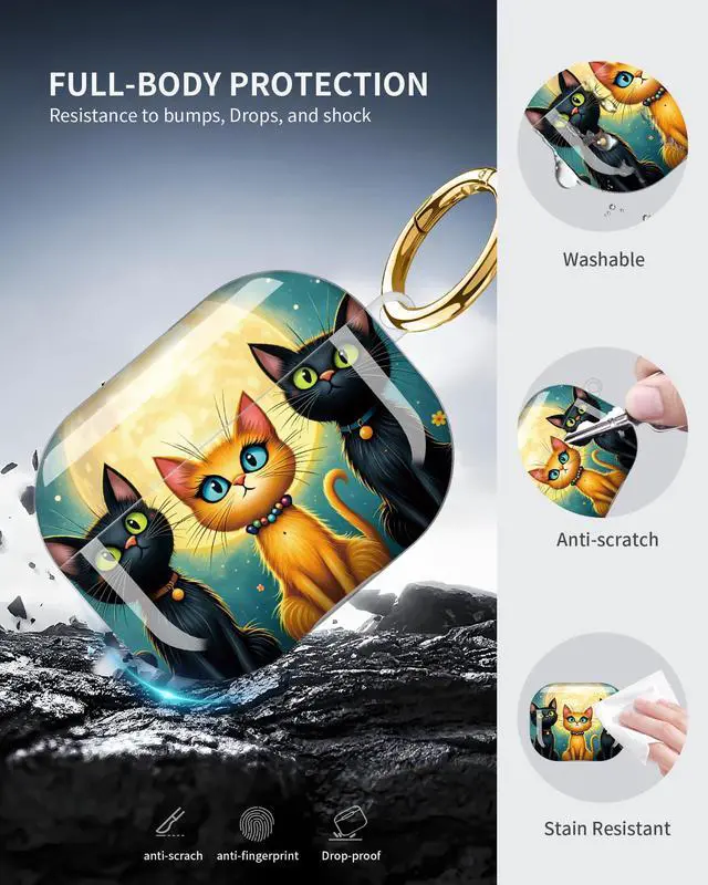 Alt view image 5 of 6 - Compatible with Airpod Pro 3rd Gen Case 2025,Anti-Drop Cover with Keychain,Artistic Multi-Pattern Protective Shell for Daily Commute,Workout&Gifting(Cats Moon Flowers Night Sky Fence)