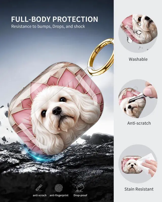 Alt view image 5 of 6 - Compatible with Airpod Pro 3rd Gen Case 2025,Anti-Drop Cover with Keychain,Artistic Multi-Pattern Protective Shell for Daily Commute,Workout&Gifting(Stained Glass Dog Portrait Artwork)