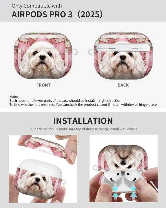 Alt view image 6 of 6 - Compatible with Airpod Pro 3rd Gen Case 2025,Anti-Drop Cover with Keychain,Artistic Multi-Pattern Protective Shell for Daily Commute,Workout&Gifting(Stained Glass Dog Portrait Artwork)