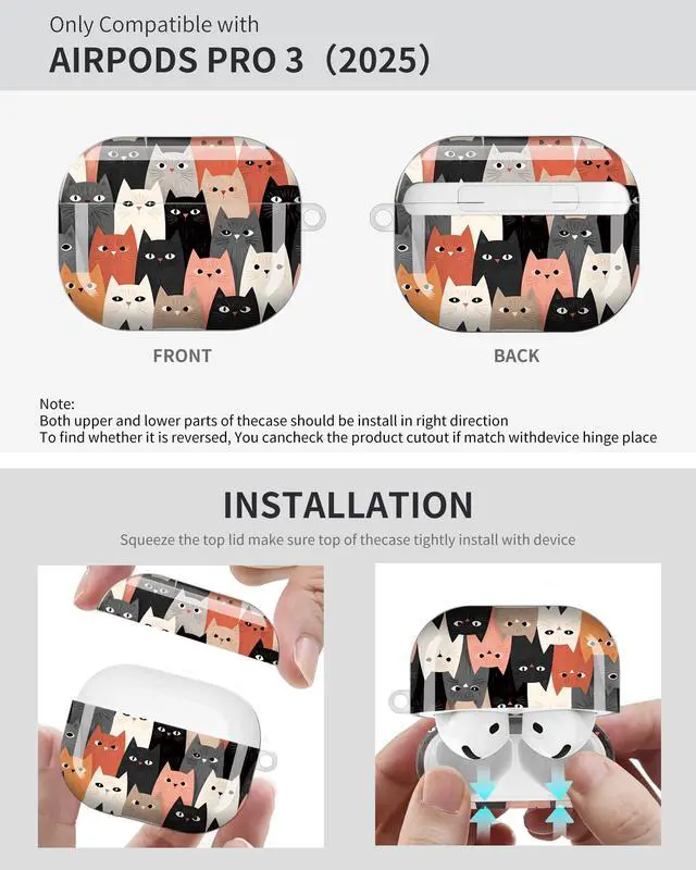 Alt view image 6 of 6 - Compatible with Airpod Pro 3rd Gen Case 2025,Anti-Drop Cover with Keychain,Artistic Multi-Pattern Protective Shell for Daily Commute,Workout&Gifting(Cats Colorful Background)