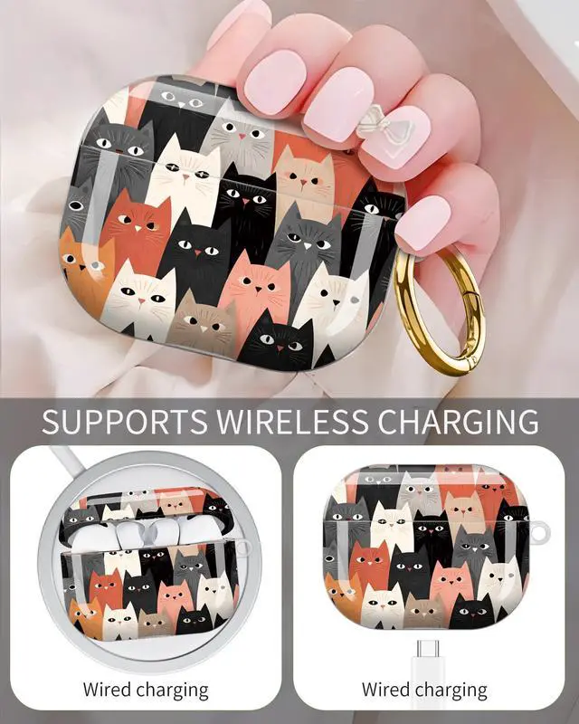 Alt view image 3 of 6 - Compatible with Airpod Pro 3rd Gen Case 2025,Anti-Drop Cover with Keychain,Artistic Multi-Pattern Protective Shell for Daily Commute,Workout&Gifting(Cats Colorful Background)