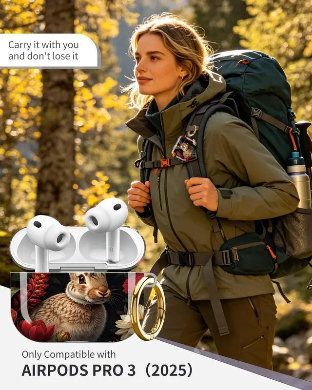 Alt view image 2 of 6 - Compatible with Airpod Pro 3rd Gen Case 2025,Anti-Drop Cover with Keychain,Artistic Multi-Pattern Protective Shell for Daily Commute,Workout&Gifting(Floral Bunny Art)