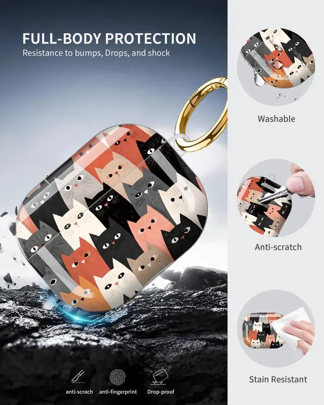 Alt view image 5 of 6 - Compatible with Airpod Pro 3rd Gen Case 2025,Anti-Drop Cover with Keychain,Artistic Multi-Pattern Protective Shell for Daily Commute,Workout&Gifting(Cats Colorful Background)
