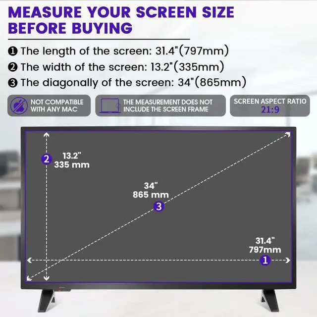 Alt view image 2 of 7 - 34 Inch 21:9 Anti Blue Light Matte Monitor Screen Protector, Anti Glare Computer Screen Protector for Eyes Compatible with All 34" Widescreen Monitors