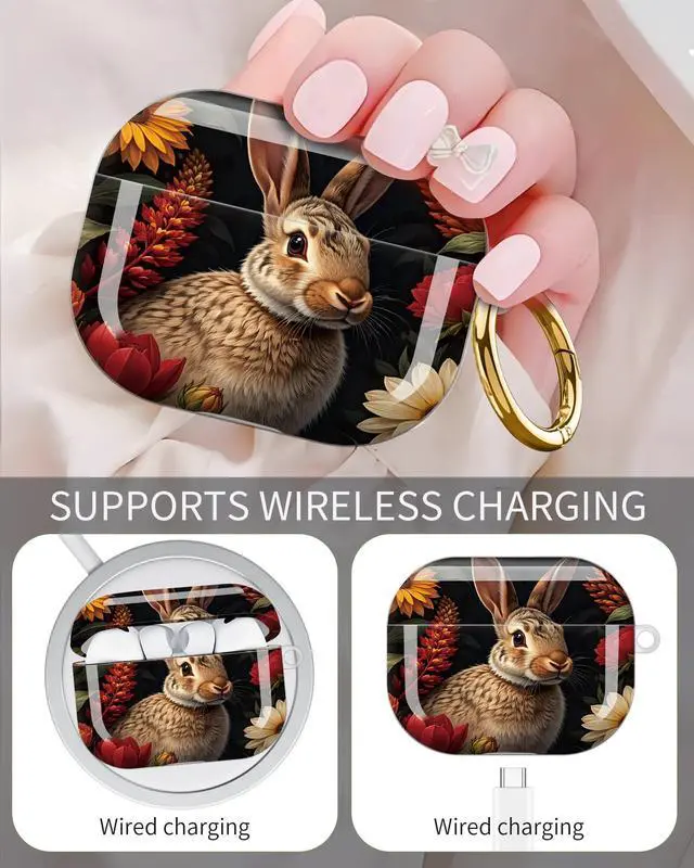 Alt view image 3 of 6 - Compatible with Airpod Pro 3rd Gen Case 2025,Anti-Drop Cover with Keychain,Artistic Multi-Pattern Protective Shell for Daily Commute,Workout&Gifting(Floral Bunny Art)