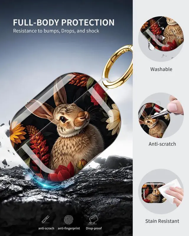 Alt view image 5 of 6 - Compatible with Airpod Pro 3rd Gen Case 2025,Anti-Drop Cover with Keychain,Artistic Multi-Pattern Protective Shell for Daily Commute,Workout&Gifting(Floral Bunny Art)