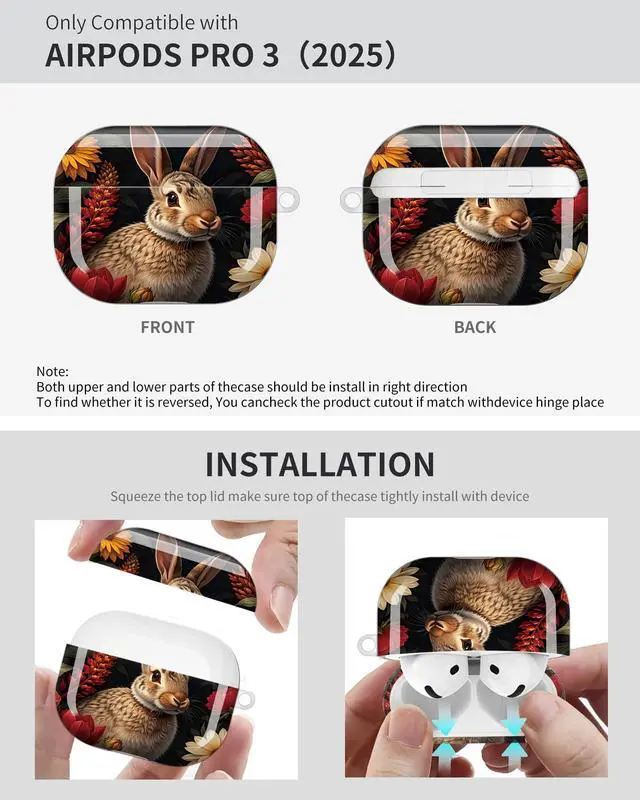 Alt view image 6 of 6 - Compatible with Airpod Pro 3rd Gen Case 2025,Anti-Drop Cover with Keychain,Artistic Multi-Pattern Protective Shell for Daily Commute,Workout&Gifting(Floral Bunny Art)