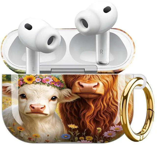 Main image of Compatible with Airpod Pro 3rd Gen Case 2025,Anti-Drop Cover with Keychain,Artistic Multi-Pattern Protective Shell for Daily Commute,Workout&Gifting(Floral Crowned Cows in Meadow Scene)