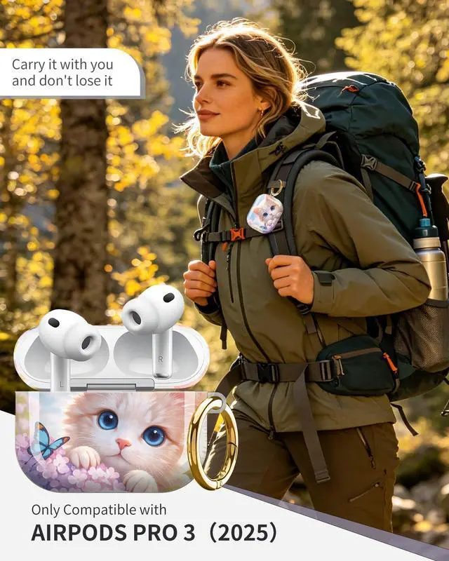 Alt view image 2 of 6 - Compatible with Airpod Pro 3rd Gen Case 2025,Anti-Drop Cover with Keychain,Artistic Multi-Pattern Protective Shell for Daily Commute,Workout&Gifting(Cute Cat Butterflies Flowers Spring Sky)