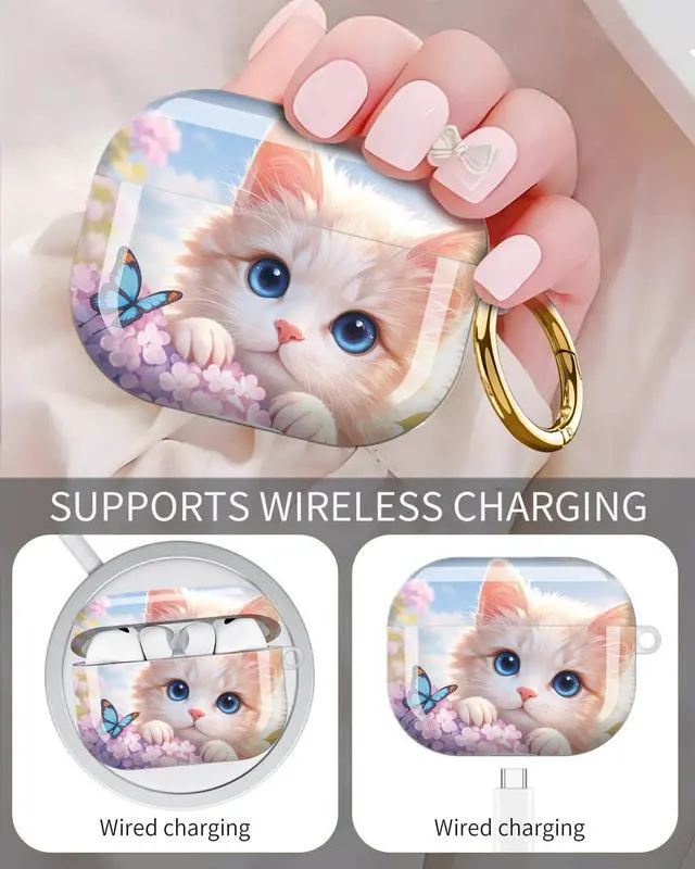 Alt view image 3 of 6 - Compatible with Airpod Pro 3rd Gen Case 2025,Anti-Drop Cover with Keychain,Artistic Multi-Pattern Protective Shell for Daily Commute,Workout&Gifting(Cute Cat Butterflies Flowers Spring Sky)