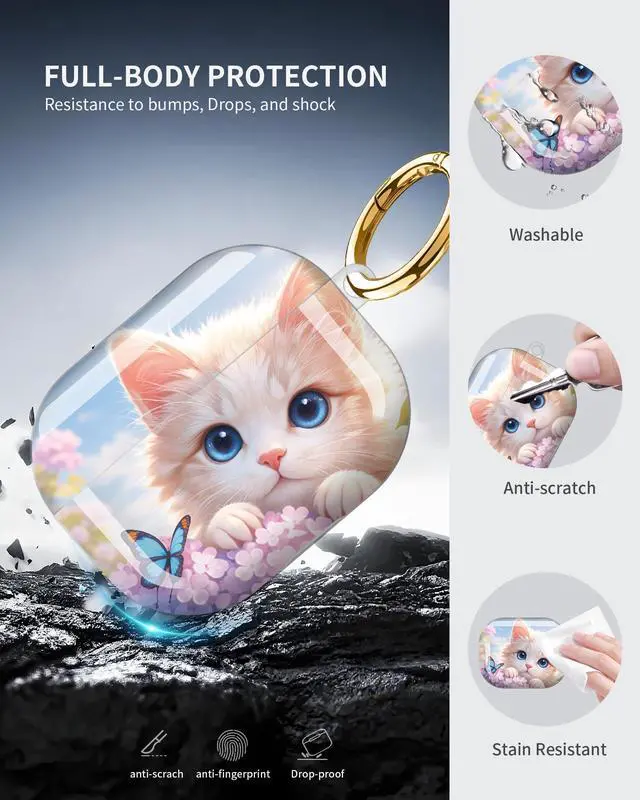 Alt view image 5 of 6 - Compatible with Airpod Pro 3rd Gen Case 2025,Anti-Drop Cover with Keychain,Artistic Multi-Pattern Protective Shell for Daily Commute,Workout&Gifting(Cute Cat Butterflies Flowers Spring Sky)
