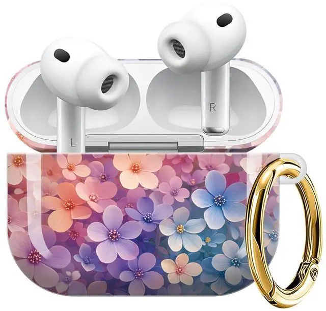 Main image of Compatible with AirPod Pro 3 Case (2025), Shockproof Dustproof Protective Cover with Cute Golden Keychain for Women & Girls - Colorful Floral