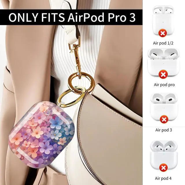 Alt view image 2 of 7 - Compatible with AirPod Pro 3 Case (2025), Shockproof Dustproof Protective Cover with Cute Golden Keychain for Women & Girls - Colorful Floral