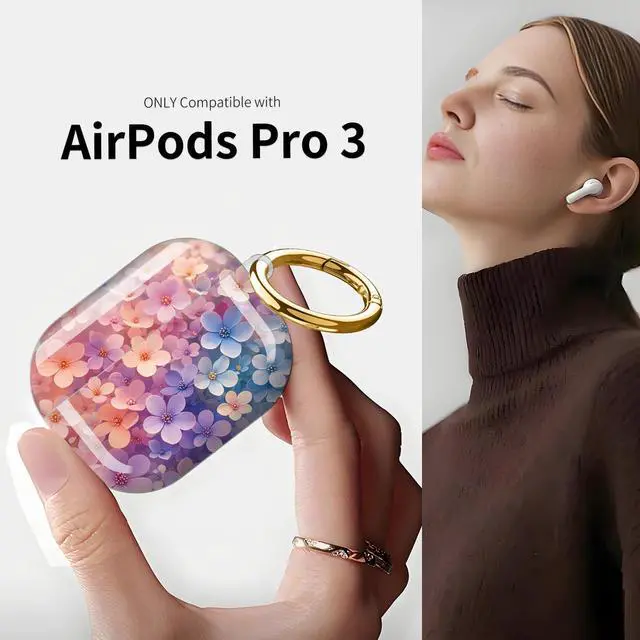 Alt view image 3 of 7 - Compatible with AirPod Pro 3 Case (2025), Shockproof Dustproof Protective Cover with Cute Golden Keychain for Women & Girls - Colorful Floral