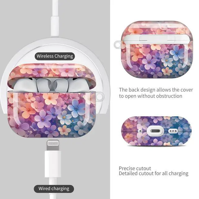 Alt view image 4 of 7 - Compatible with AirPod Pro 3 Case (2025), Shockproof Dustproof Protective Cover with Cute Golden Keychain for Women & Girls - Colorful Floral