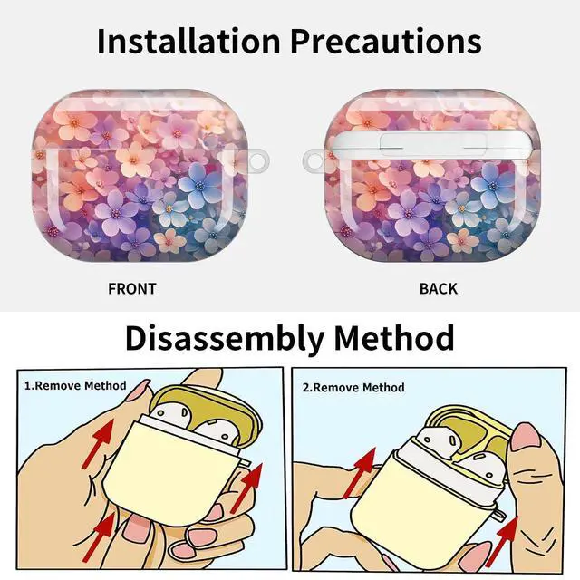 Alt view image 6 of 7 - Compatible with AirPod Pro 3 Case (2025), Shockproof Dustproof Protective Cover with Cute Golden Keychain for Women & Girls - Colorful Floral