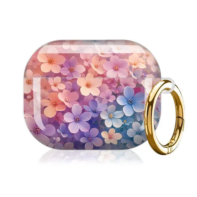 Alt view image 7 of 7 - Compatible with AirPod Pro 3 Case (2025), Shockproof Dustproof Protective Cover with Cute Golden Keychain for Women & Girls - Colorful Floral