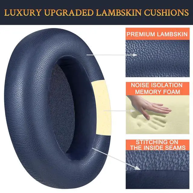 Alt view image 3 of 5 - Lambskin Earpads Cushions Replacement for Sony WH-XB910 XB910N Extra Bass Noise Cancelling Headphones, for Sony WHXB910N Wireless Headset, Ear Pads with Noise Isolation Foam - Blue