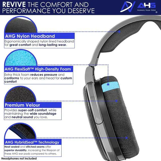 Alt view image 3 of 7 - AHG Replacement Ear Pads & Headband Cushion Pad Compatible with Sennheiser Headphones HD600 HD650 HD 660S HD 660S2 Massdrop X HD 6XX HD58X Jubilee & HD580 - Premium Velour & High-Density Foam (Black)
