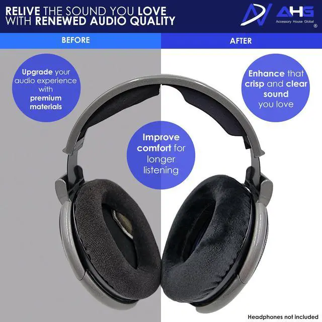 Alt view image 4 of 7 - AHG Replacement Ear Pads & Headband Cushion Pad Compatible with Sennheiser Headphones HD600 HD650 HD 660S HD 660S2 Massdrop X HD 6XX HD58X Jubilee & HD580 - Premium Velour & High-Density Foam (Black)