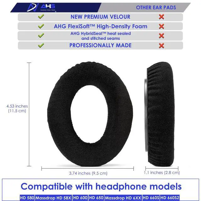 Alt view image 6 of 7 - AHG Replacement Ear Pads & Headband Cushion Pad Compatible with Sennheiser Headphones HD600 HD650 HD 660S HD 660S2 Massdrop X HD 6XX HD58X Jubilee & HD580 - Premium Velour & High-Density Foam (Black)
