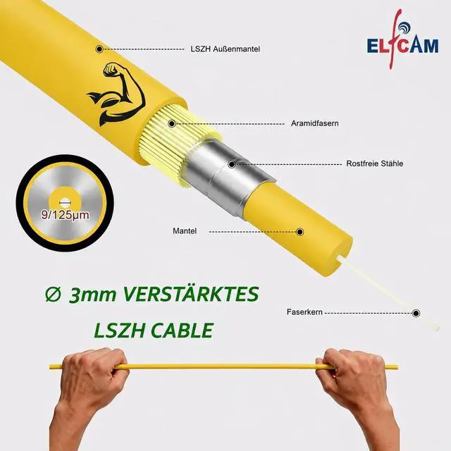 Alt view image 3 of 7 - ® - 15m/49.2ft Fiber Optic Cable SCA to LCA Singlemode Simplex, 9/125m LSZH Optical Patchcord Yellow 15 Meter