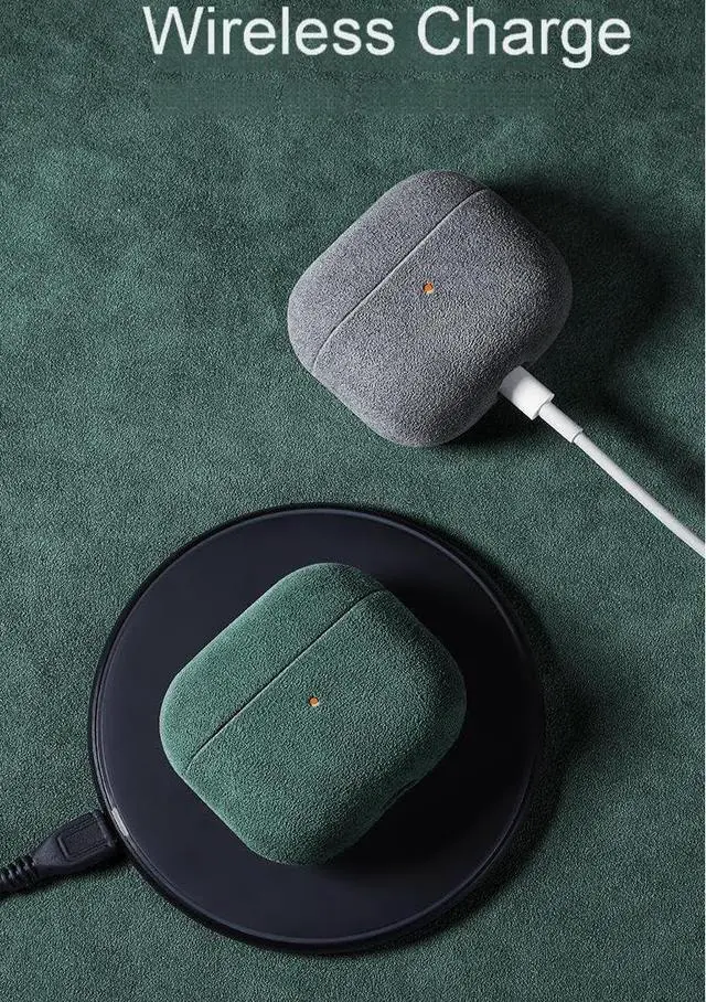 Alt view image 2 of 7 - Suede Microfiber Leather Headphone Case Full Wrap Handmade Cover for AirPods (Grey, Airpod pro)