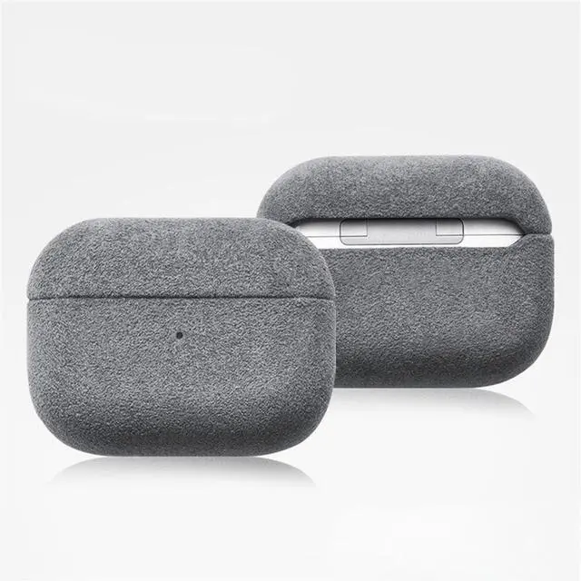 Main image of Suede Microfiber Leather Headphone Case Full Wrap Handmade Cover for AirPods (Grey, Airpod Pro 3rd Generation)