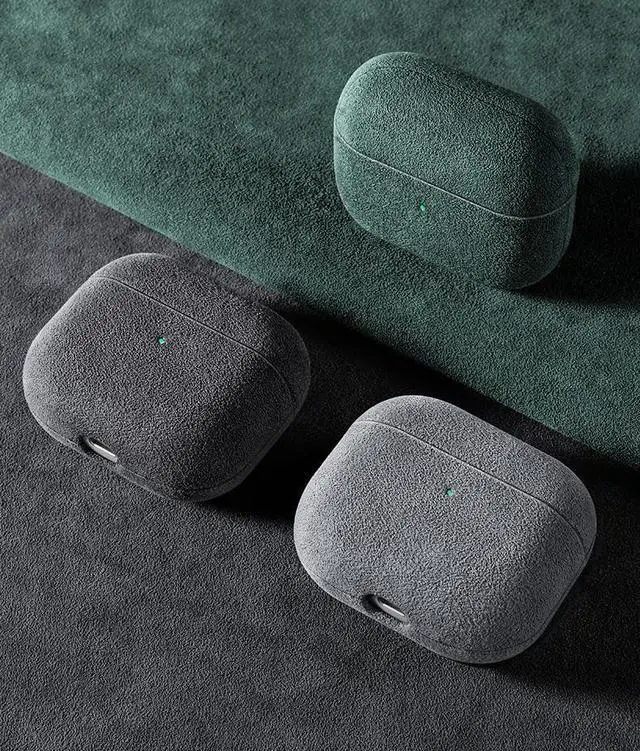Alt view image 4 of 6 - Suede Microfiber Leather AirPods Case Full Wrap Handmade Airpod Headphone Cover (Grey, Airpod Pro 2nd Generation)