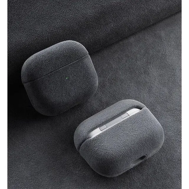 Alt view image 3 of 7 - Suede Microfiber Leather Headphone Case Full Wrap Handmade Cover for AirPods (Grey, Airpod pro)