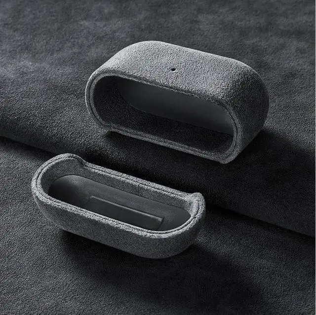 Alt view image 7 of 7 - Suede Microfiber Leather Headphone Case Full Wrap Handmade Cover for AirPods (Grey, Airpod pro)