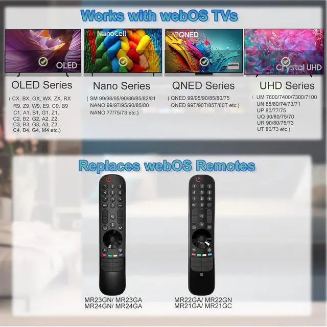 Alt view image 2 of 7 - Replacement Remote for LG TVs: for All OLED, QNED, Nano, UHD 4K/8K webOS Smart TVs & for Magic Remote Series MR21/22/23/24GA/GN/GC Featuring Voice Control, Pointer, and Streaming Hot Keys