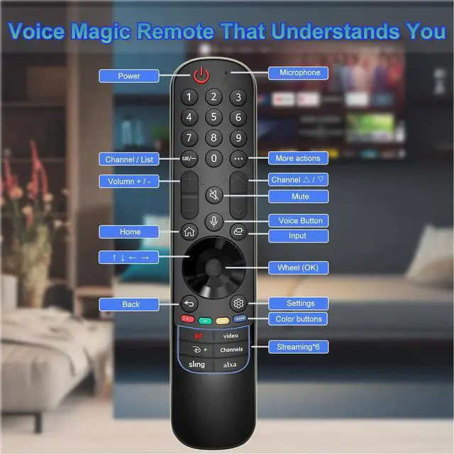 Alt view image 4 of 7 - Replacement Remote for LG TVs: for All OLED, QNED, Nano, UHD 4K/8K webOS Smart TVs & for Magic Remote Series MR21/22/23/24GA/GN/GC Featuring Voice Control, Pointer, and Streaming Hot Keys