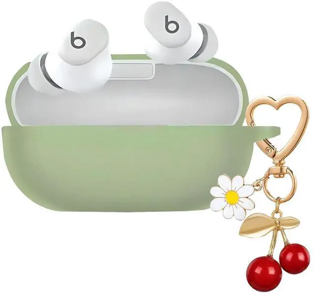 Main image of for Beats Solo Buds Case Cover, Soft Silicone Skin Cover Shockproof Protective Case with Cute Cherry Daisy Flower Charm Keychain Accessories for New Beats Solo Charging Case Cactus Green